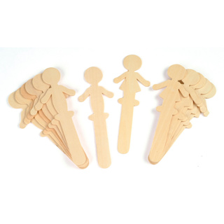 People Shaped Wooden Craft Sticks, 16 Pieces