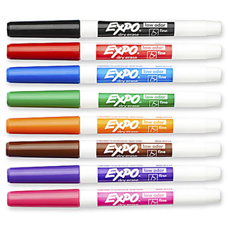 Expo Low Odor Dry Erase Markers, Fine Tip, Assorted Colours, Set of 8