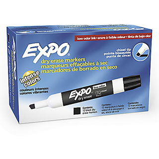 Expo Low Odor Dry Erase Markers, Chisel Tip, Black, Set of 12
