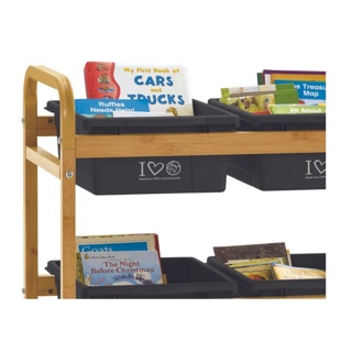 Bamboo Book Browser Cart with 100% Recycled Tubs