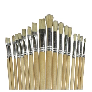 Hog Hair Paint Brush, Long Handle, Assorted Sizes, Set of 18