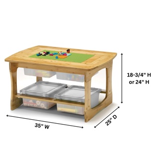 Bamboo Sensory and Construction Bricks Table with Clear Tubs