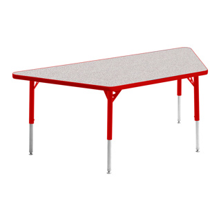 Aktivity Adjustable Table, 30" x 60", Trapezoid, Grey with Red, 17"-25" High