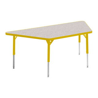 Aktivity Adjustable Table, 30" x 60", Trapezoid, Grey with Yellow, 17"-25" High