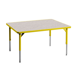 Aktivity Adjustable Table, 30" x 48", Rectangle, Grey with Yellow, 17"-25" High
