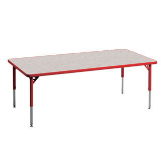 Aktivity Adjustable Table, 30" x 72", Rectangle, Grey with Red, 17"-25" High