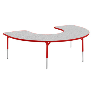 Aktivity Adjustable Table, 36" x 60", C-Shape, Grey with Red, 17"-25" High