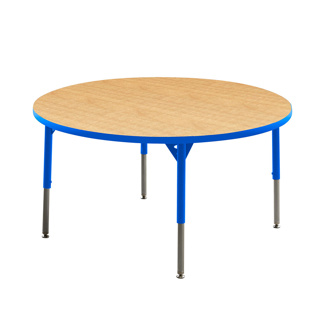 Aktivity Adjustable Table, 36", Round, Maple with Blue, 17"-25" High