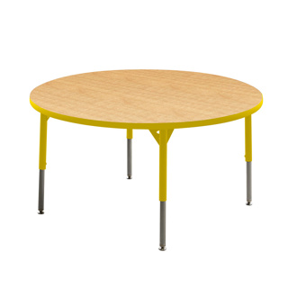 Aktivity Adjustable Table, 36", Round, Maple with Yellow, 17"-25" High