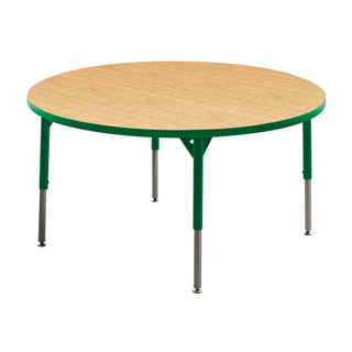 Aktivity Adjustable Table, 48", Round, Maple with Green, 17"-25" High