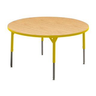 Aktivity Adjustable Table, 48", Round, Maple with Yellow, 17"-25" High