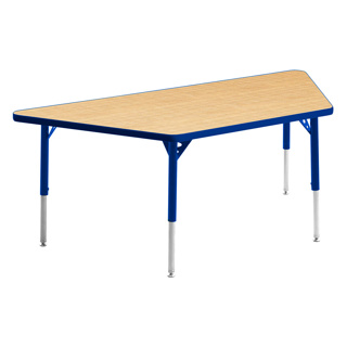 Aktivity Adjustable Table, 30" x 60", Trapezoid, Maple with Blue, 17"-25" High