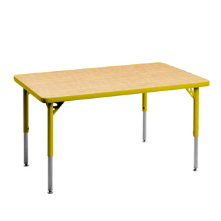 Aktivity Adjustable Table, 24" x 48", Rectangle, Maple with Yellow, 17"-25" High