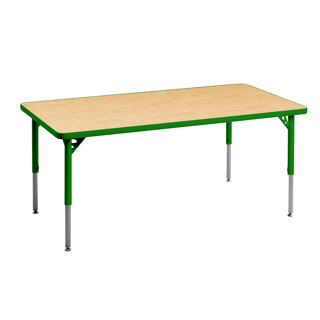 Aktivity Adjustable Table, 24" x 60", Rectangle, Maple with Green, 17"-25" High