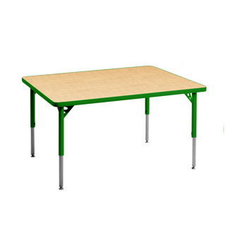 Aktivity Adjustable Table, 30" x 48", Rectangle, Maple with Green, 17"-25" High