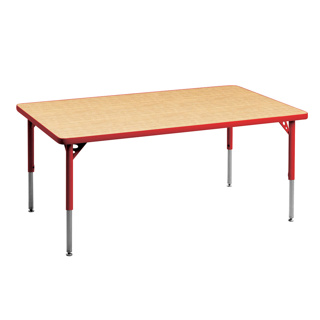 Aktivity Adjustable Table, 30" x 60", Rectangle, Maple with Red, 17"-25" High