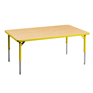 Aktivity Adjustable Table, 30" x 60", Rectangle, Maple with Yellow, 17"-25" High