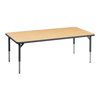 Aktivity Adjustable Table, 30" x 72", Rectangle, Maple with Grey, 17"-25" High