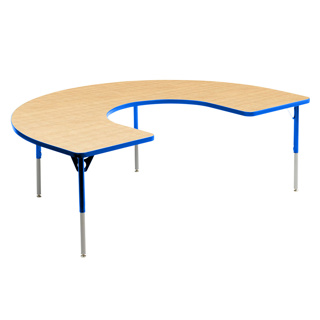 Aktivity Adjustable Table, 36" x 60", C-Shape, Maple with Blue, 17"-25" High