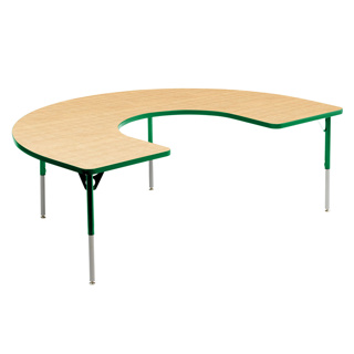 Aktivity Adjustable Table, 36" x 60", C-Shape, Maple with Green, 17"-25" High