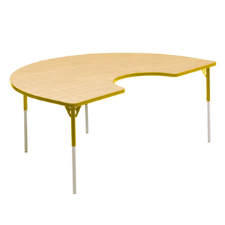 Aktivity Adjustable Table, 36" x 60", Kidney, Maple with Yellow, 17"-25" High