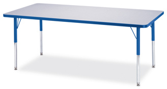 Berries Adjustable Table, 30" x 72", Rectangle, Grey with Blue, 15"-24" High