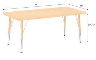 Berries Adjustable Table, 24" x 48", Rectangle, Maple with Maple, 11"-15" High