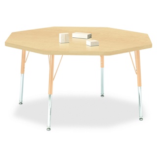 Berries Adjustable Table, 48", Octagon, Maple with Maple, 15"-24" High