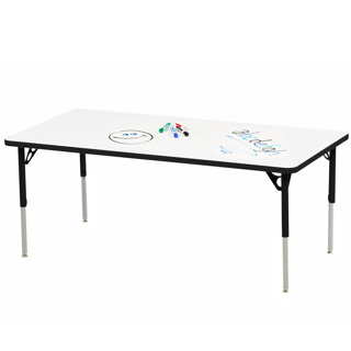 Aktivity Adjustable Marker Board Table, 24" x 60", Rectangle, White with Black, 17"-25" High