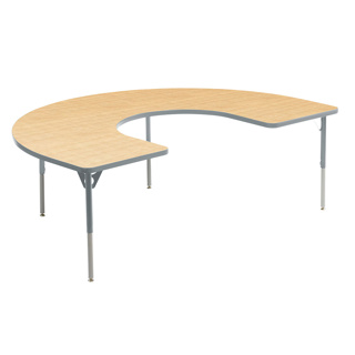 Aktivity Adjustable Table, 36" x 60", C-Shape, Maple with Grey, 22"-30" High